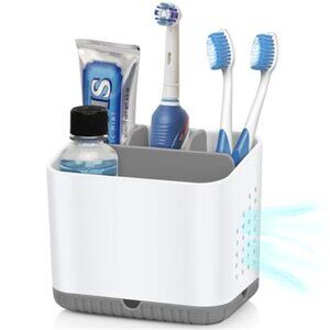 Bathroom Toothbrush Holder 4 Slots Electric Toothpaste Organizer Grey Countertop